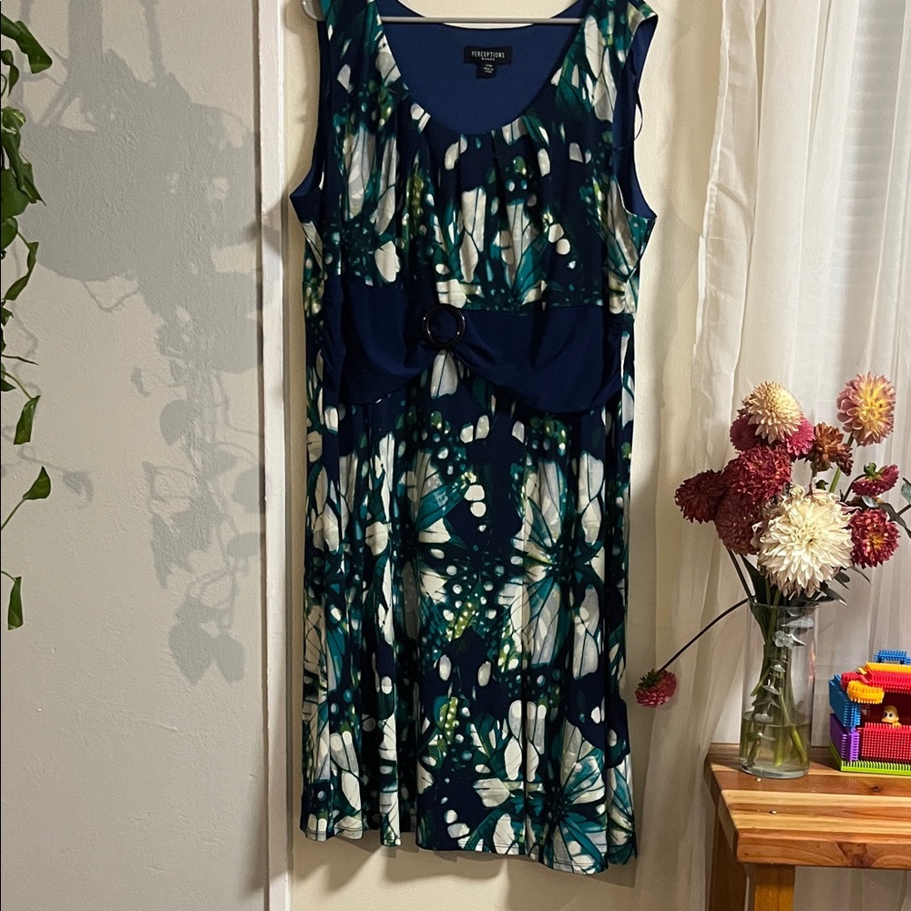 Connected Apparel Navy and Green Floral Midi Dress
